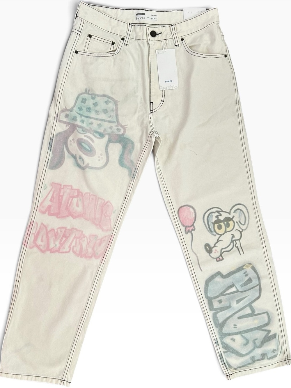 Bershka High Rise 90s Wide Leg Graffiti Print Jeans